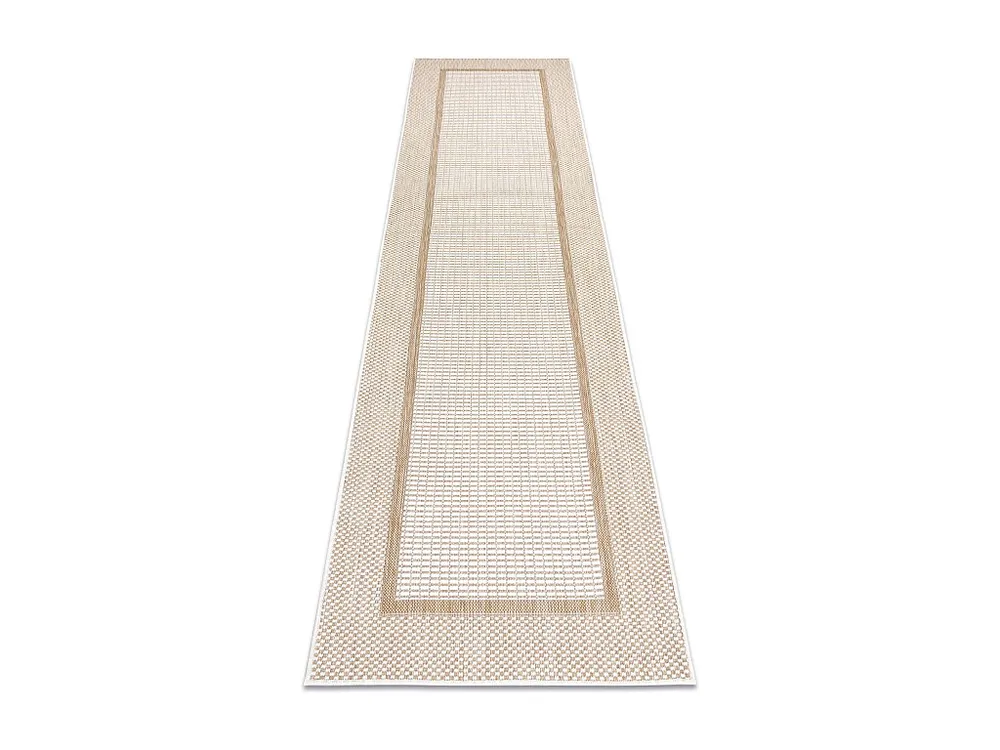 Sisal tapijt, Loper SION Kader 21782 plat te weven ecru / lichtbruin 80x250 cm