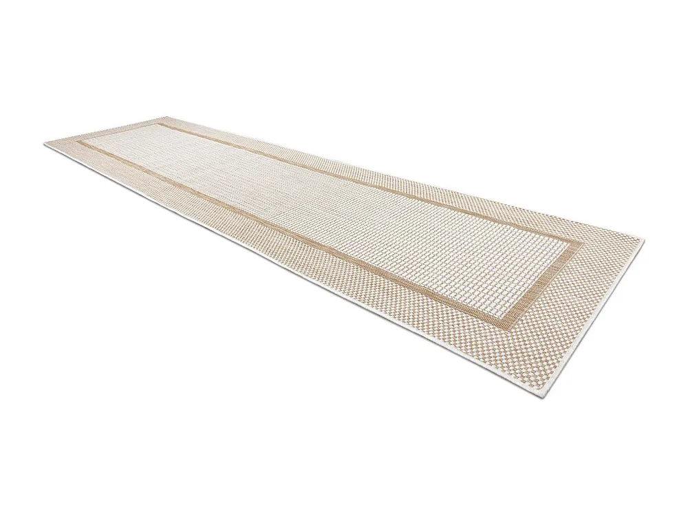 Sisal tapijt, Loper SION Kader 21782 plat te weven ecru / lichtbruin 80x250 cm