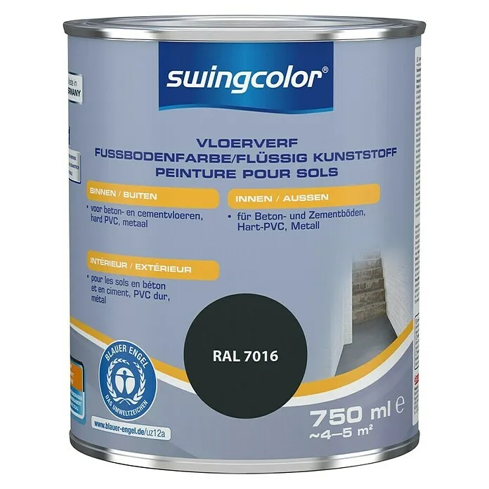 swingcolor 2in1 Vloerlak - Antracietgrijs, Zijdemat, 750 ml