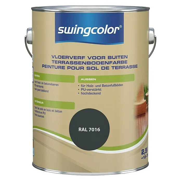 swingcolor Vloerverf voor buiten - Antracietgrijs, 2,5 l, Zijdemat