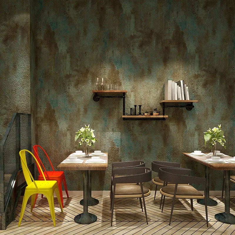 Vinyl Wall Decor Non-Pasted Cement Wallpaper Roll Pastel Groen Accent Wall Blue