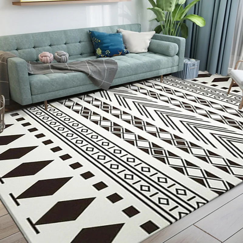 Zwart-wit Americana-tapijt voor woonkamer Diamant geometrisch tapijt Stof Vlekbestendig gebied Vloerbedekking