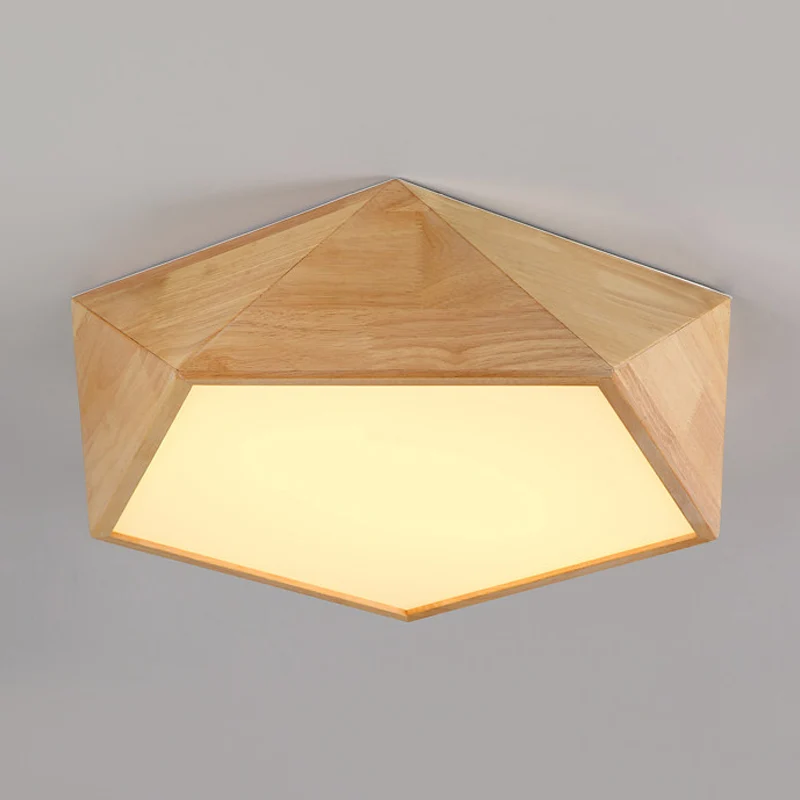 16,5"/20,5" breedte houten vijfhoek plafond armatuur veranda trap Japanse stijl LED inbouw plafondlamp ecru | Snel Leverbaar