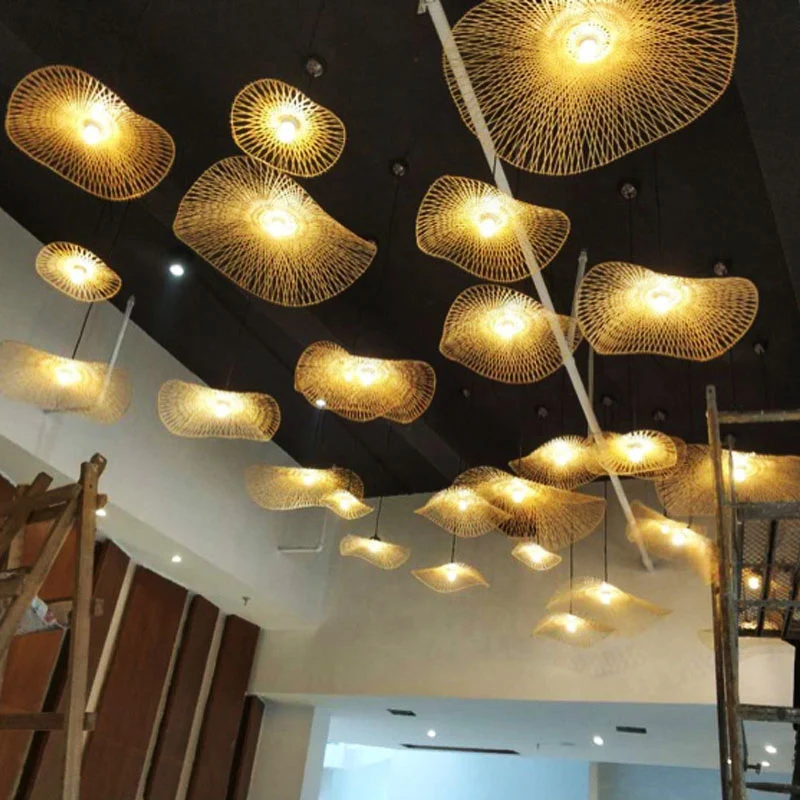 Bamboe Lotusblad ophangverlichting Minimalistische 1-kops houten hangende plafondlamp - Incl. Garantie