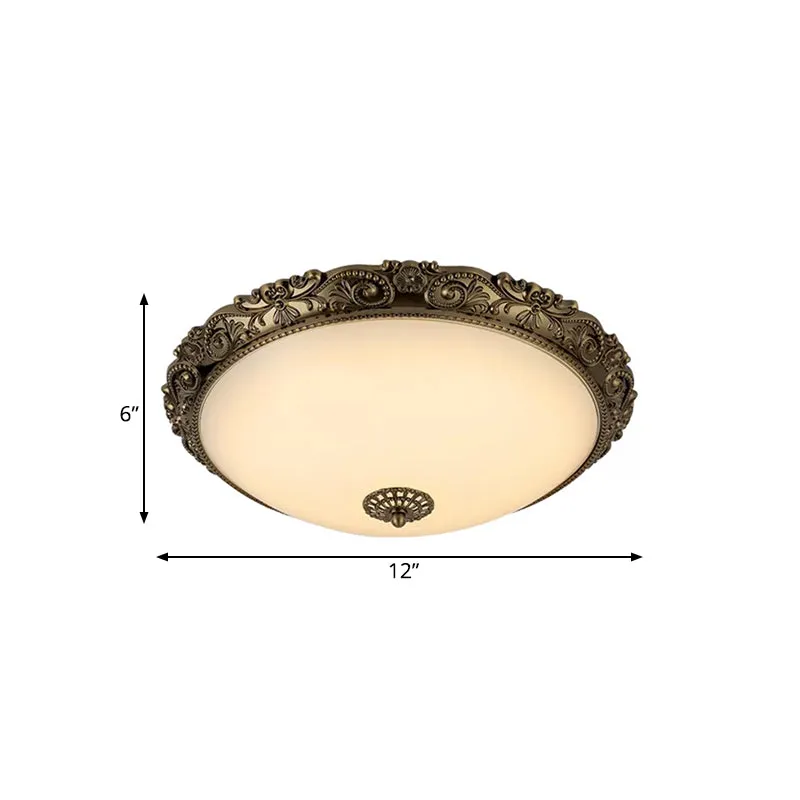 Brass Domed Ceiling Lamp Traditional White Glazen 12"/16"/19.5" W LED Bedroom Flush Mount Lighting Fixture | Snel Leverbaa...