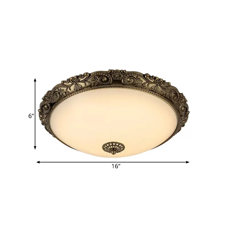 Brass Domed Ceiling Lamp Traditional White Glazen 12"/16"/19.5" W LED Bedroom Flush Mount Lighting Fixture | Snel Leverbaa...