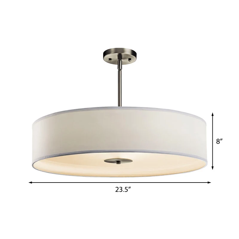 Drum Woonkamer Semi Mount Verlichting Traditionele Stof 4 Lichten Wit Plafondlamp Armatuur, 16"/19.5"/23.5" Omvangrijk