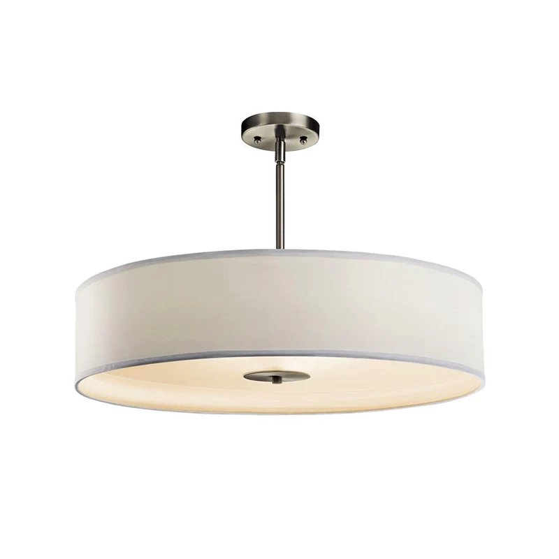 Drum Woonkamer Semi Mount Verlichting Traditionele Stof 4 Lichten Wit Plafondlamp Armatuur, 16"/19.5"/23.5" Omvangrijk