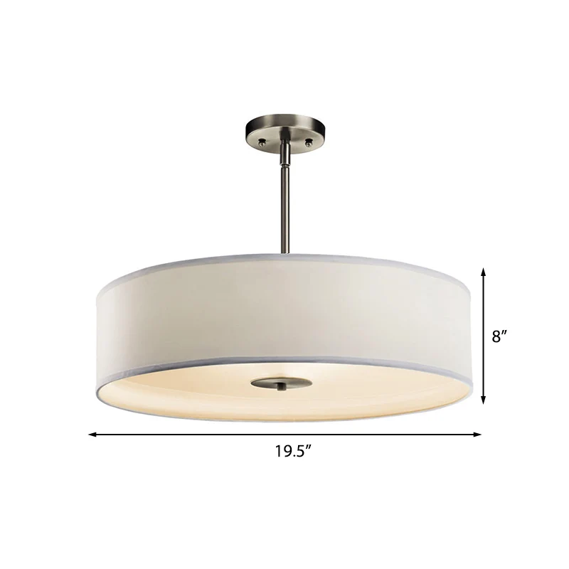 Drum Woonkamer Semi Mount Verlichting Traditionele Stof 4 Lichten Wit Plafondlamp Armatuur, 16"/19.5"/23.5" Omvangrijk