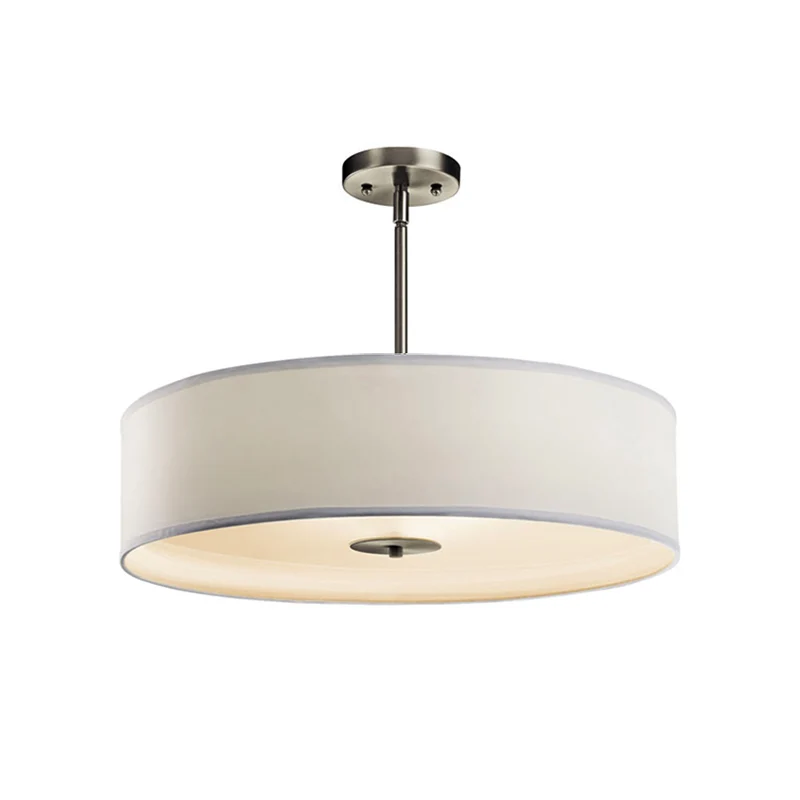 Drum Woonkamer Semi Mount Verlichting Traditionele Stof 4 Lichten Wit Plafondlamp Armatuur, 16"/19.5"/23.5" Omvangrijk