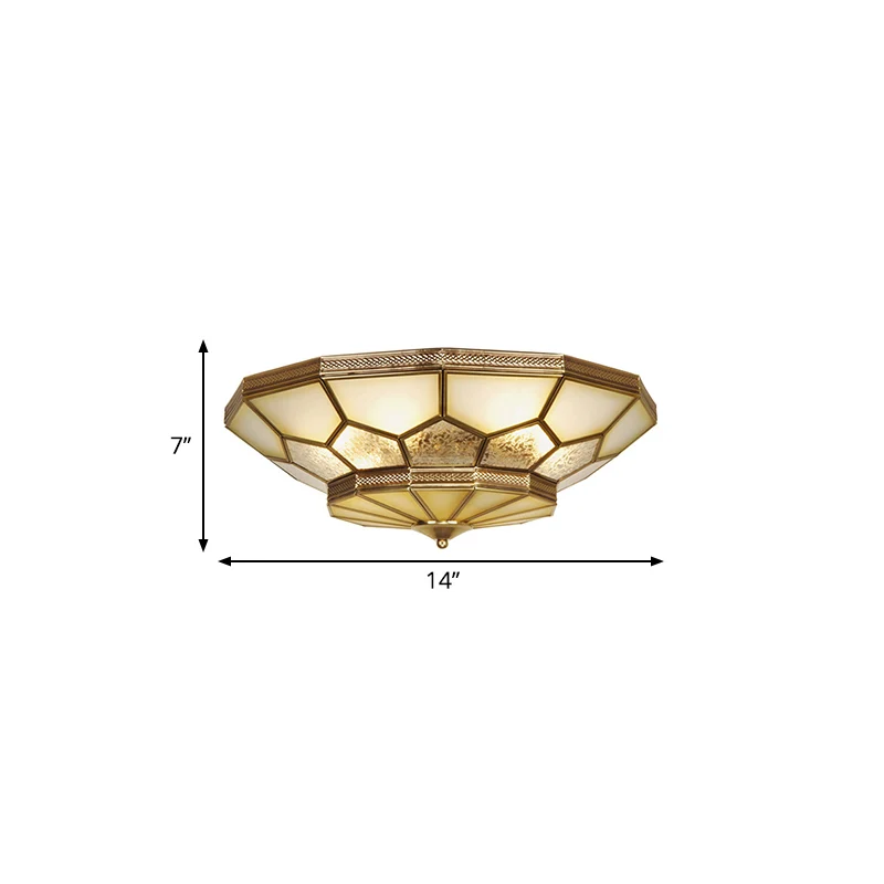 Gecertificeerd IP44 3/4/6 lampen woonkamer plafondlamp ambachtelijk messing inbouw met gefacetteerde matglazen kap, 14"/18...