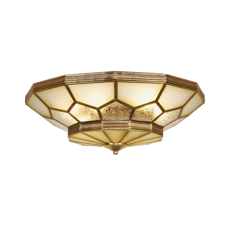 Gecertificeerd IP44 3/4/6 lampen woonkamer plafondlamp ambachtelijk messing inbouw met gefacetteerde matglazen kap, 14"/18...