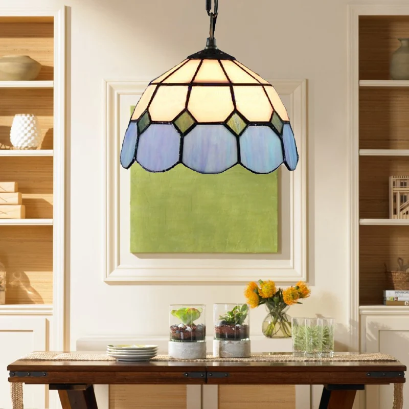 Gecertificeerd IP44 Handgeslepen glazen groen/blauwe plafondlamp Dome 1-kops Tiffany hanglamp voor restaurant
