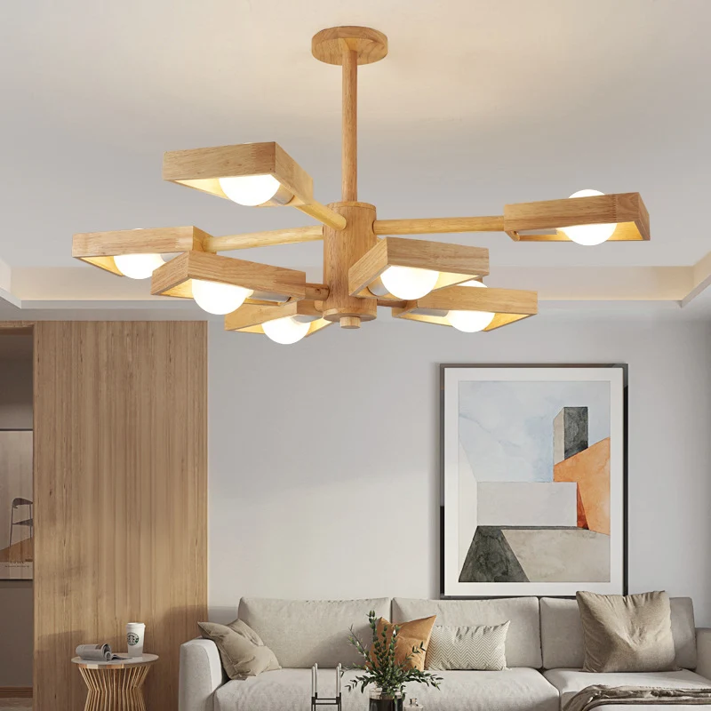Houten trapeziumvormige kroonluchter hanglamp Japanse woonkamer hanglamp | Snel Leverbaar