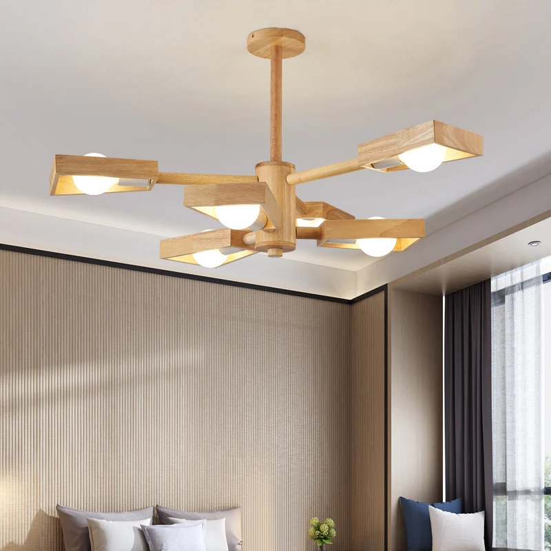 Houten trapeziumvormige kroonluchter hanglamp Japanse woonkamer hanglamp | Snel Leverbaar