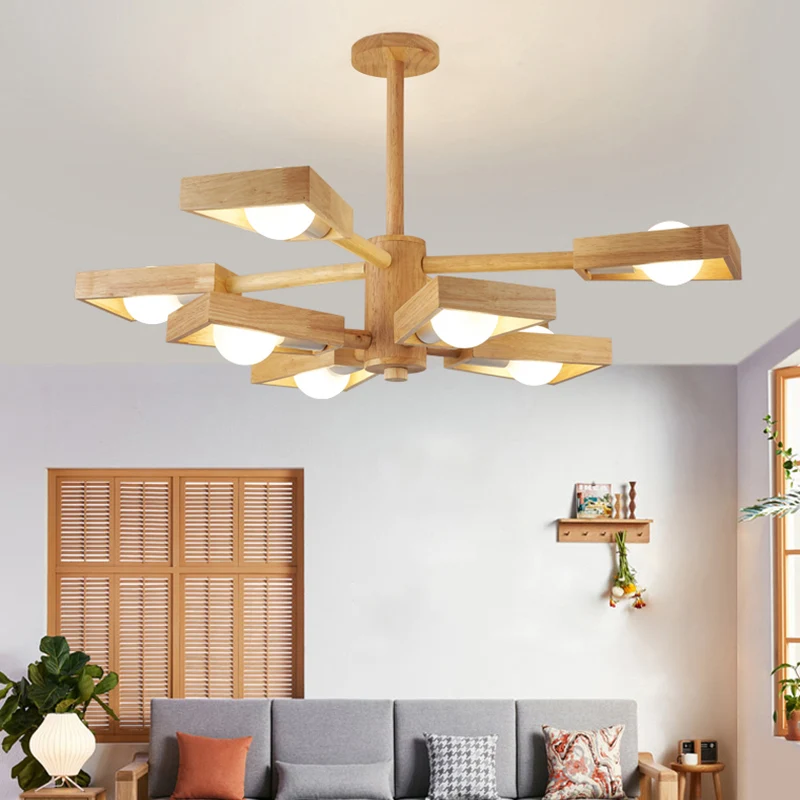Houten trapeziumvormige kroonluchter hanglamp Japanse woonkamer hanglamp | Snel Leverbaar