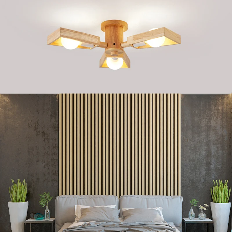 Houten trapeziumvormige kroonluchter hanglamp Japanse woonkamer hanglamp | Snel Leverbaar