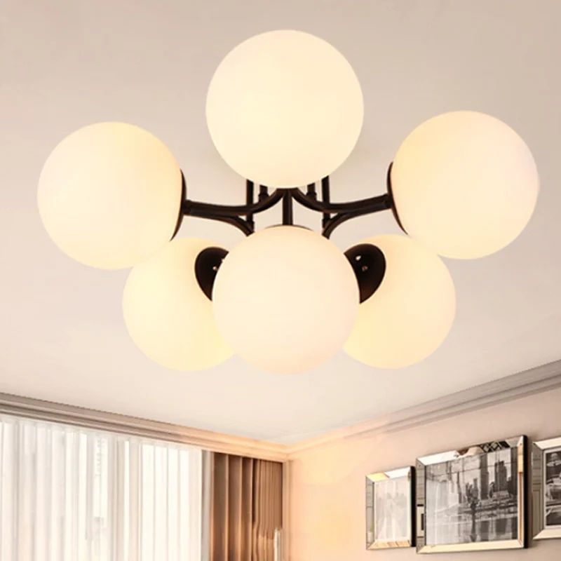 3/6 lampen woonkamer plafondlamp gewoon zwart semi-flush met bol witte glazen kap