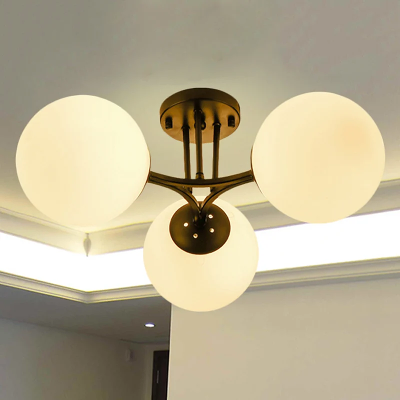 3/6 lampen woonkamer plafondlamp gewoon zwart semi-flush met bol witte glazen kap