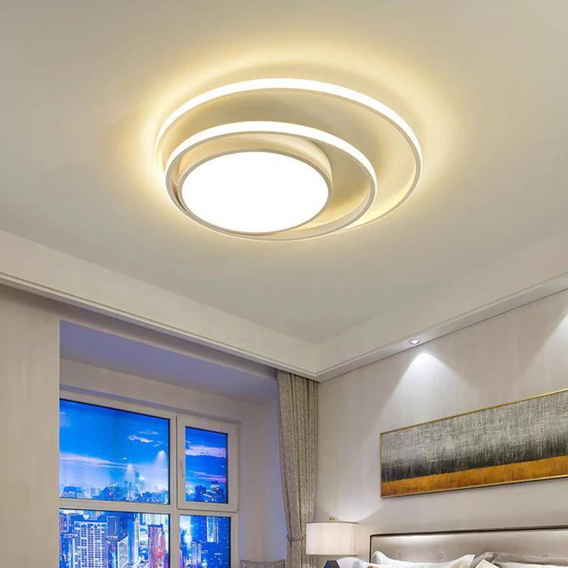 LED-slaapkamer inbouwarmatuur, eenvoud, wit/zwart-wit, plafondgemonteerd licht met dubbele ringen, acryl kap warm/wit held...
