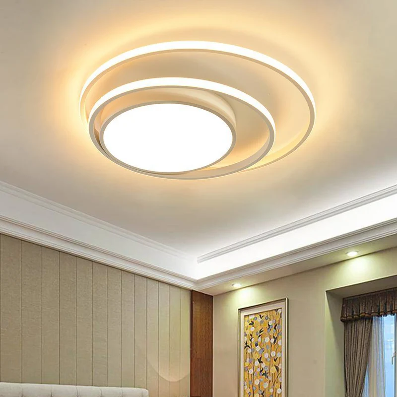 LED-slaapkamer inbouwarmatuur, eenvoud, wit/zwart-wit, plafondgemonteerd licht met dubbele ringen, acryl kap warm/wit held...