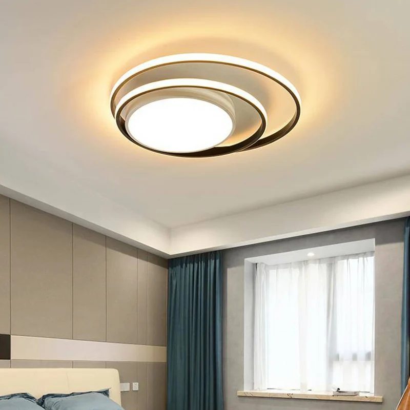 LED-slaapkamer inbouwarmatuur, eenvoud, wit/zwart-wit, plafondgemonteerd licht met dubbele ringen, acryl kap warm/wit held...
