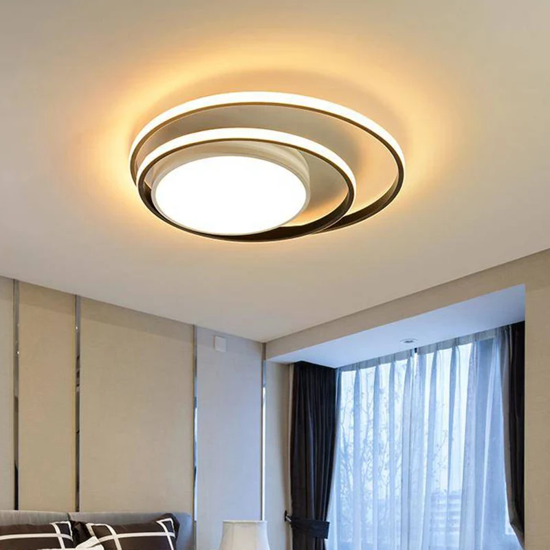 LED-slaapkamer inbouwarmatuur, eenvoud, wit/zwart-wit, plafondgemonteerd licht met dubbele ringen, acryl kap warm/wit held...