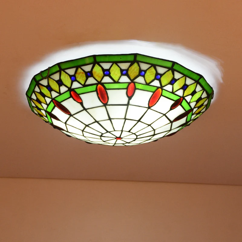 Mediterranean Jeweled Round Ceiling Light Handcrafted Glazen Flush Mount Light Fixture Bedroom Green