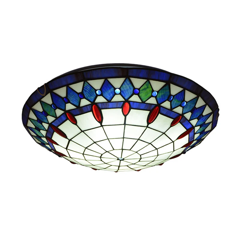 Mediterranean Jeweled Round Ceiling Light Handcrafted Glazen Flush Mount Light Fixture Bedroom Green