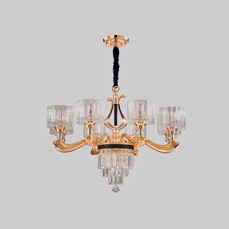Premium Kwaliteit Modernistische Drum-plafondkroonluchter 6/8-lamps kristallen rechthoekige hanglamp zwart en goud
