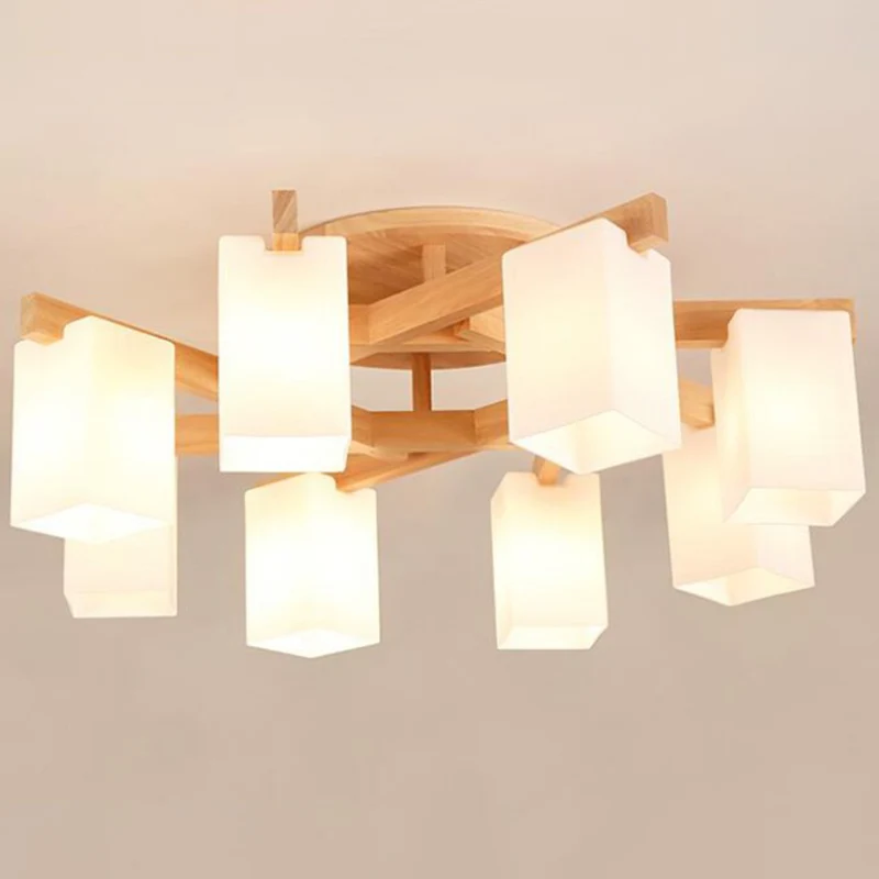 Premium Kwaliteit Plafondlamp houten takvorm Moderne inbouwlamp met melkwitte matglazen kap