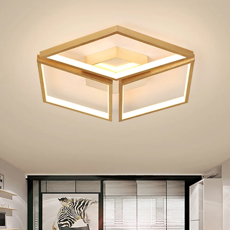 Premium Kwaliteit Verguld Spliced Rhombus Flush Ceiling Light Nordic Metal Bedroom Integrated LED Ceiling Flush Mount Warm...