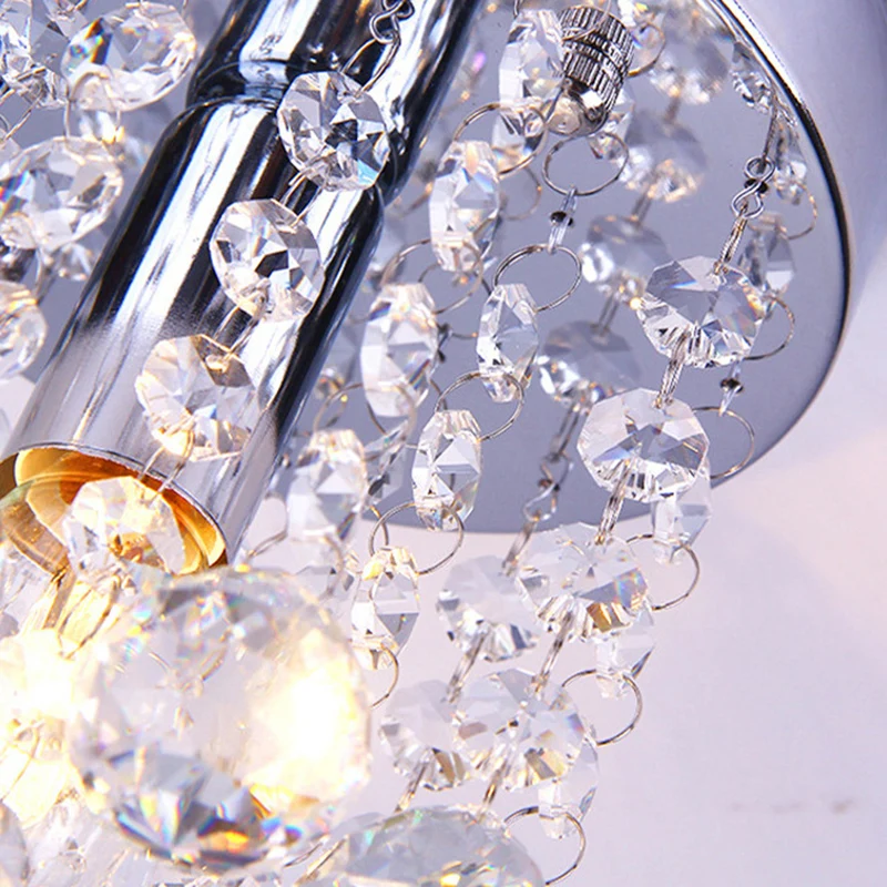 Verchroomd Finish Round Flushmount Light Modern Single Metal Semi Flush Mount Ceiling Fixture Crystal Drops Chrome