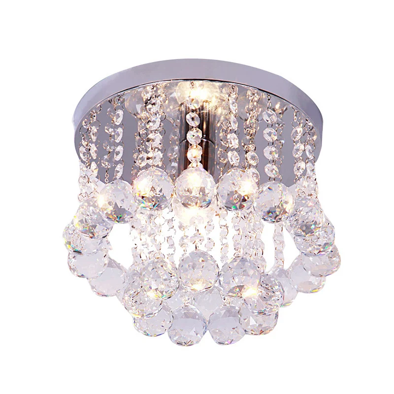 Verchroomd Finish Round Flushmount Light Modern Single Metal Semi Flush Mount Ceiling Fixture Crystal Drops Chrome