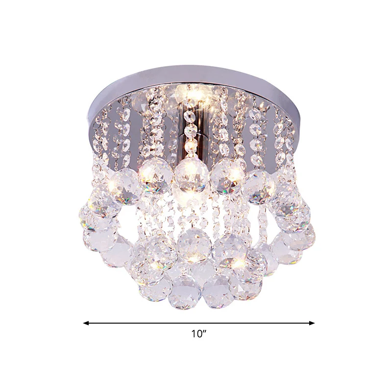 Verchroomd Finish Round Flushmount Light Modern Single Metal Semi Flush Mount Ceiling Fixture Crystal Drops Chrome
