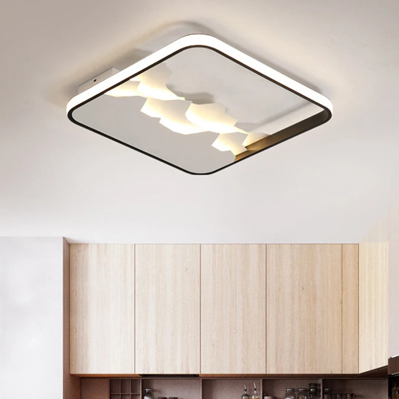 Zwart Square Frame Flushmount Crack Design Modern Acrylic LED Ceiling Lighting Fixture Warm/White/Natural Light, 16.5"/19....