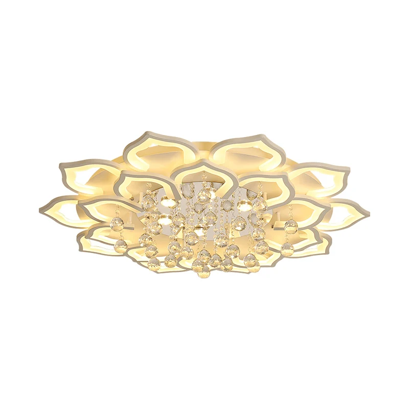 6/16/20 lichten woonkamer plafondlamp wit inbouwarmatuur warm/wit zacht met bloemen acryl schaduw en kristallen druppel