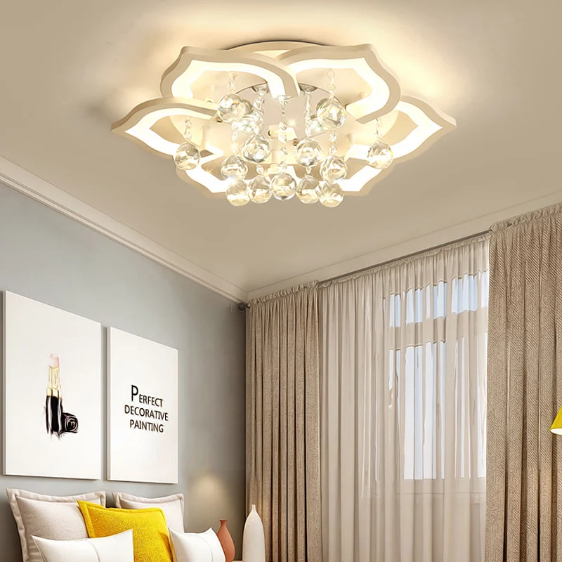 6/16/20 lichten woonkamer plafondlamp wit inbouwarmatuur warm/wit zacht met bloemen acryl schaduw en kristallen druppel