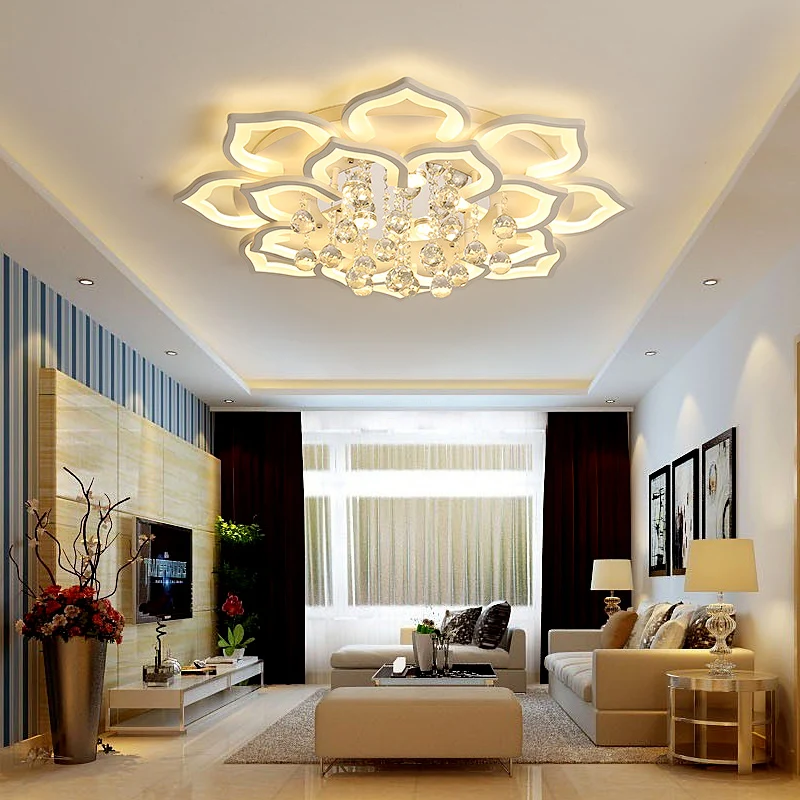 6/16/20 lichten woonkamer plafondlamp wit inbouwarmatuur warm/wit zacht met bloemen acryl schaduw en kristallen druppel