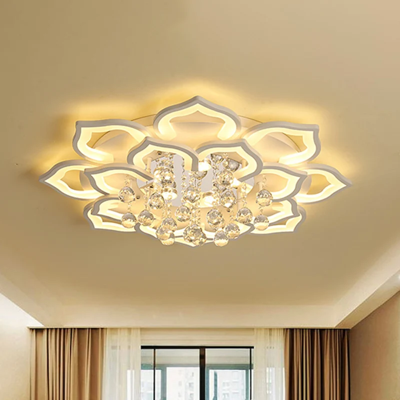 6/16/20 lichten woonkamer plafondlamp wit inbouwarmatuur warm/wit zacht met bloemen acryl schaduw en kristallen druppel