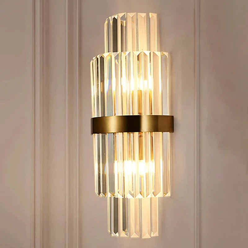 Premium IP44 Cilinder Wandverlichtingsarmatuur Modernistisch Fel Kristal 2 Lichten Gouden Schanslamp voor Woonkamer, 18"/2...