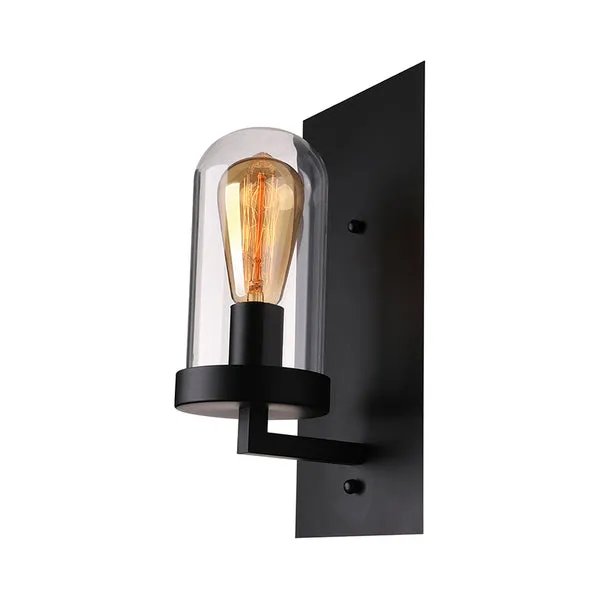 Wandlamp met één lamp en pillenkap, stralend glas, industriële woonkamer-sconce-verlichtingsarmatuur zwart