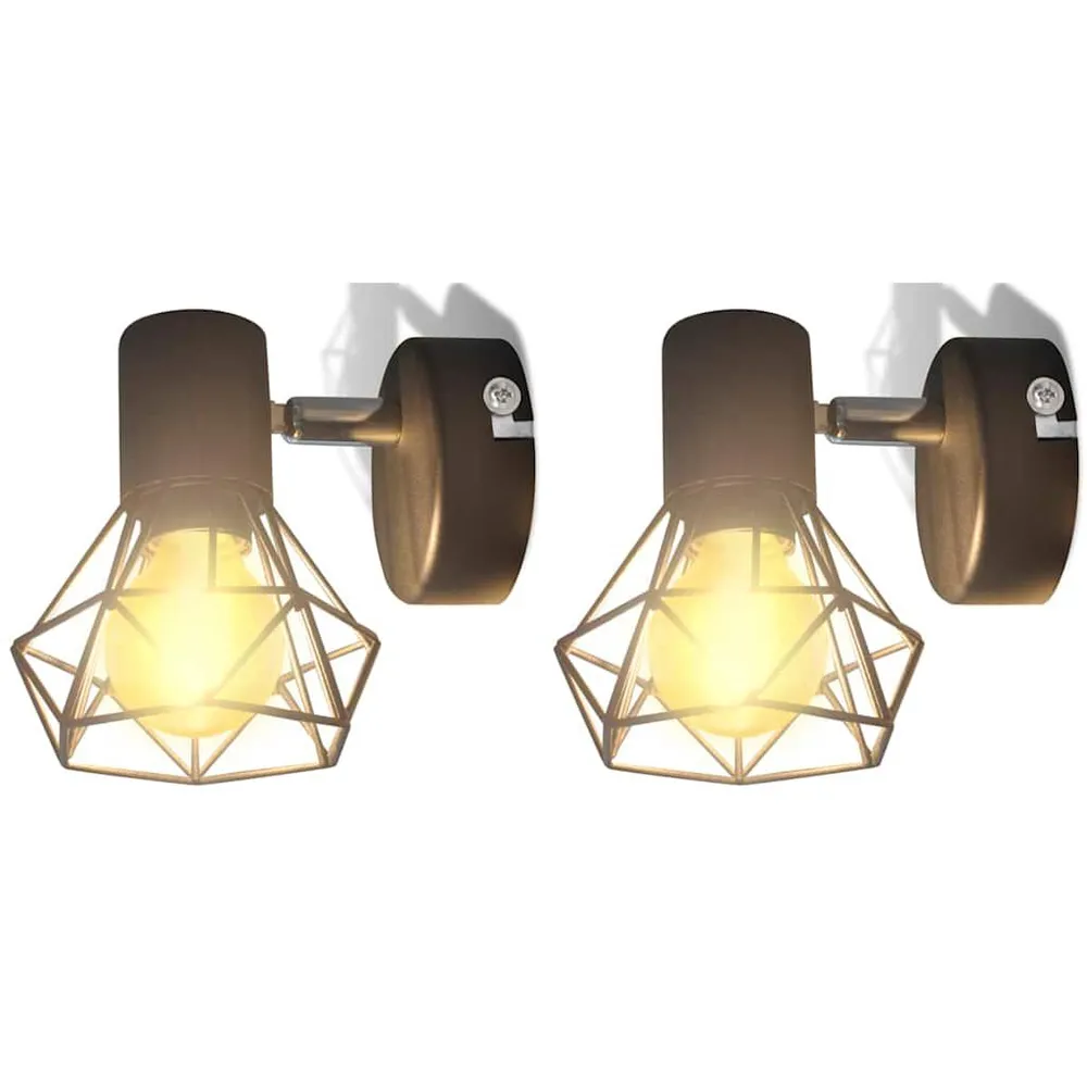 Wandlampen 2 st met LED industriële stijl zwart