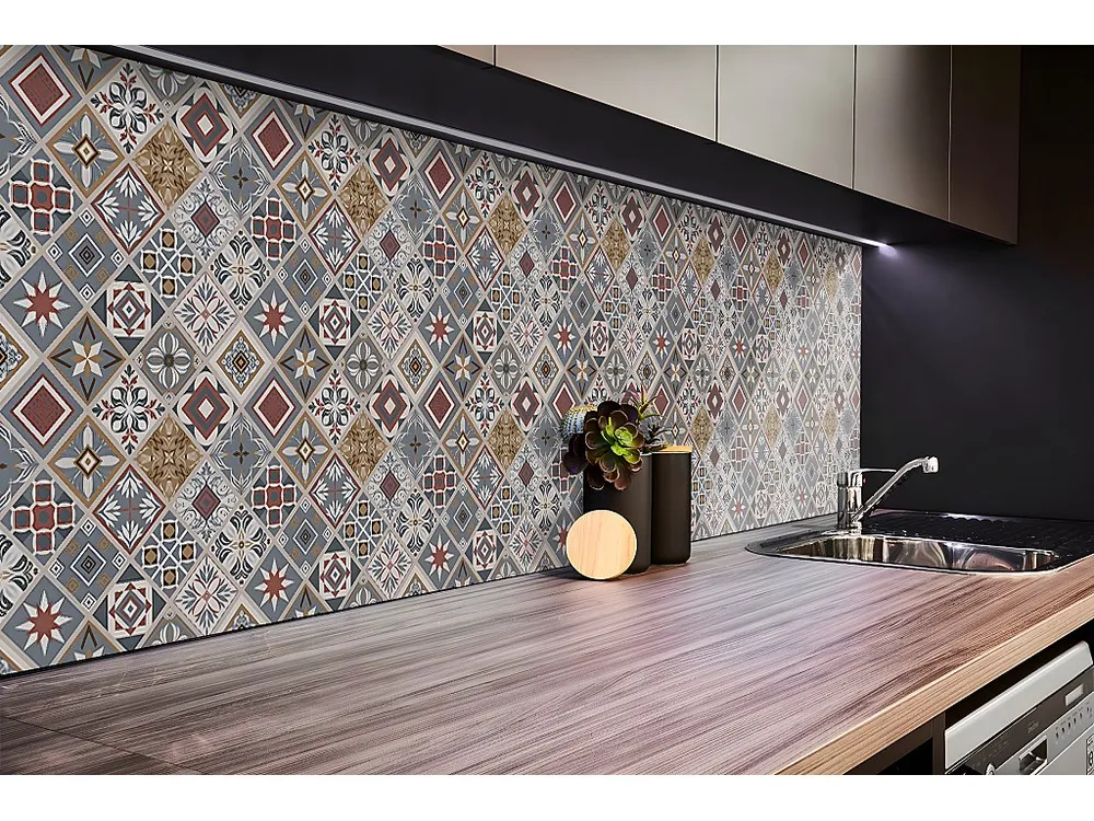 Afwasbare Vinyl wandpanelen, Zelfklevende vinylplanken - 100x50 cm - Turks patchwork