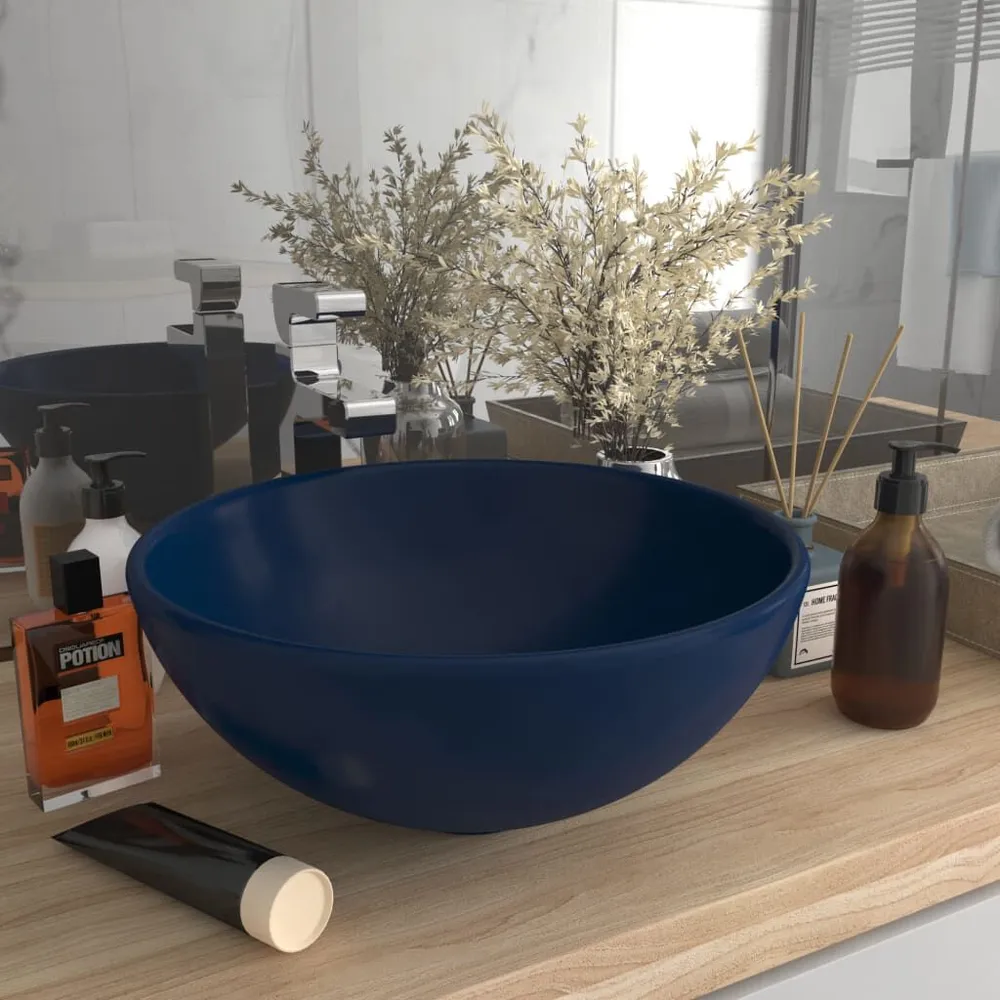 Barrière-vrije Wastafel rond 32,5x14 cm keramiek mat donkerblauw