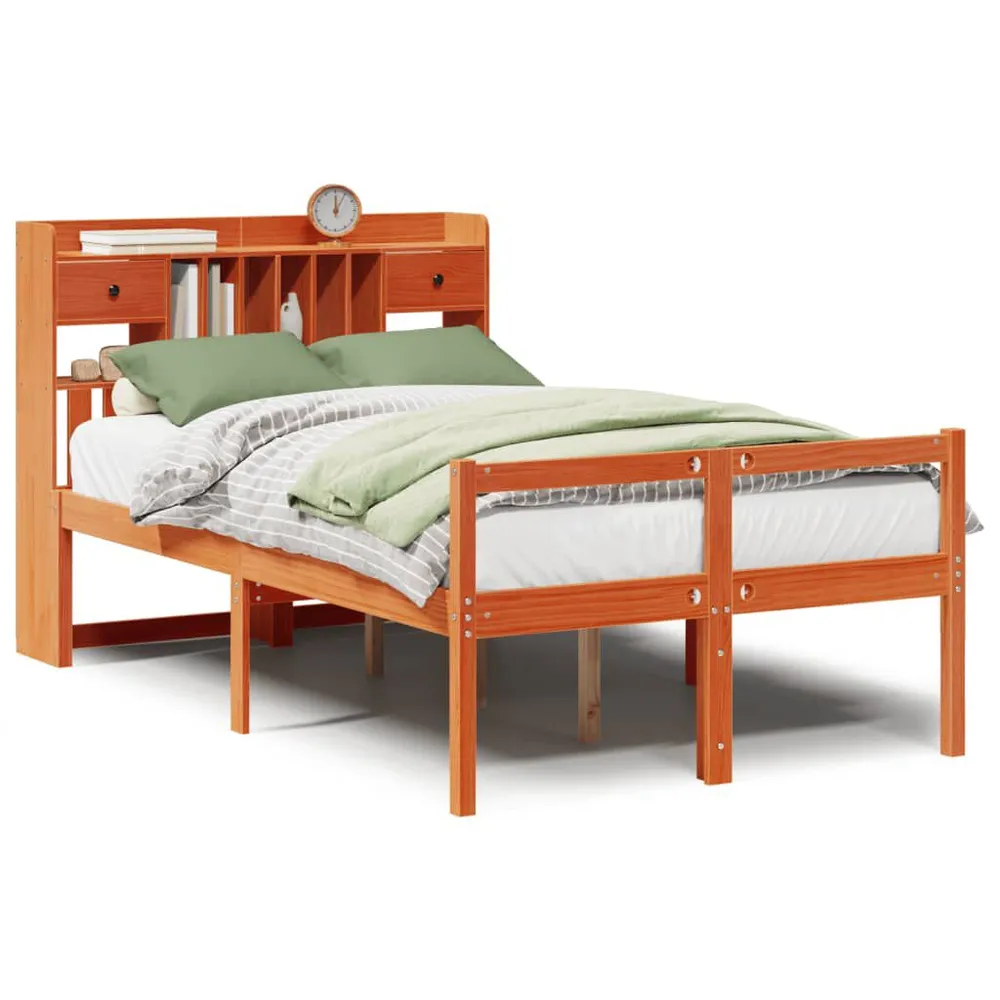 Bed met boekenkast zonder matras grenenhout wasbruin 120x190 cm