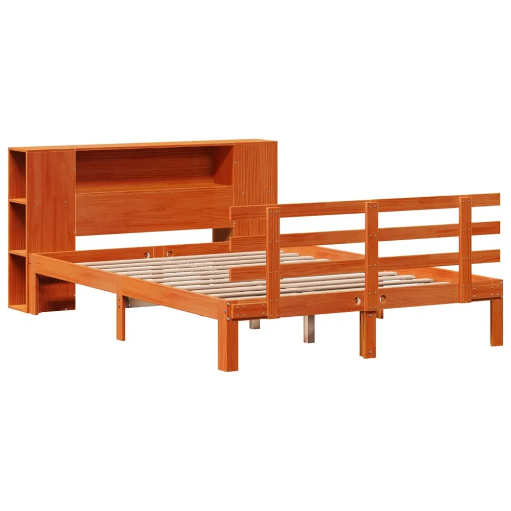 Bed met boekenkast zonder matras grenenhout wasbruin 120x190 cm