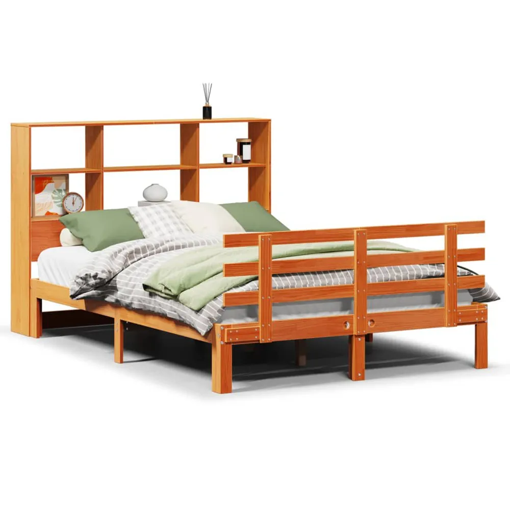 Bed met boekenkast zonder matras grenenhout wasbruin 120x190 cm