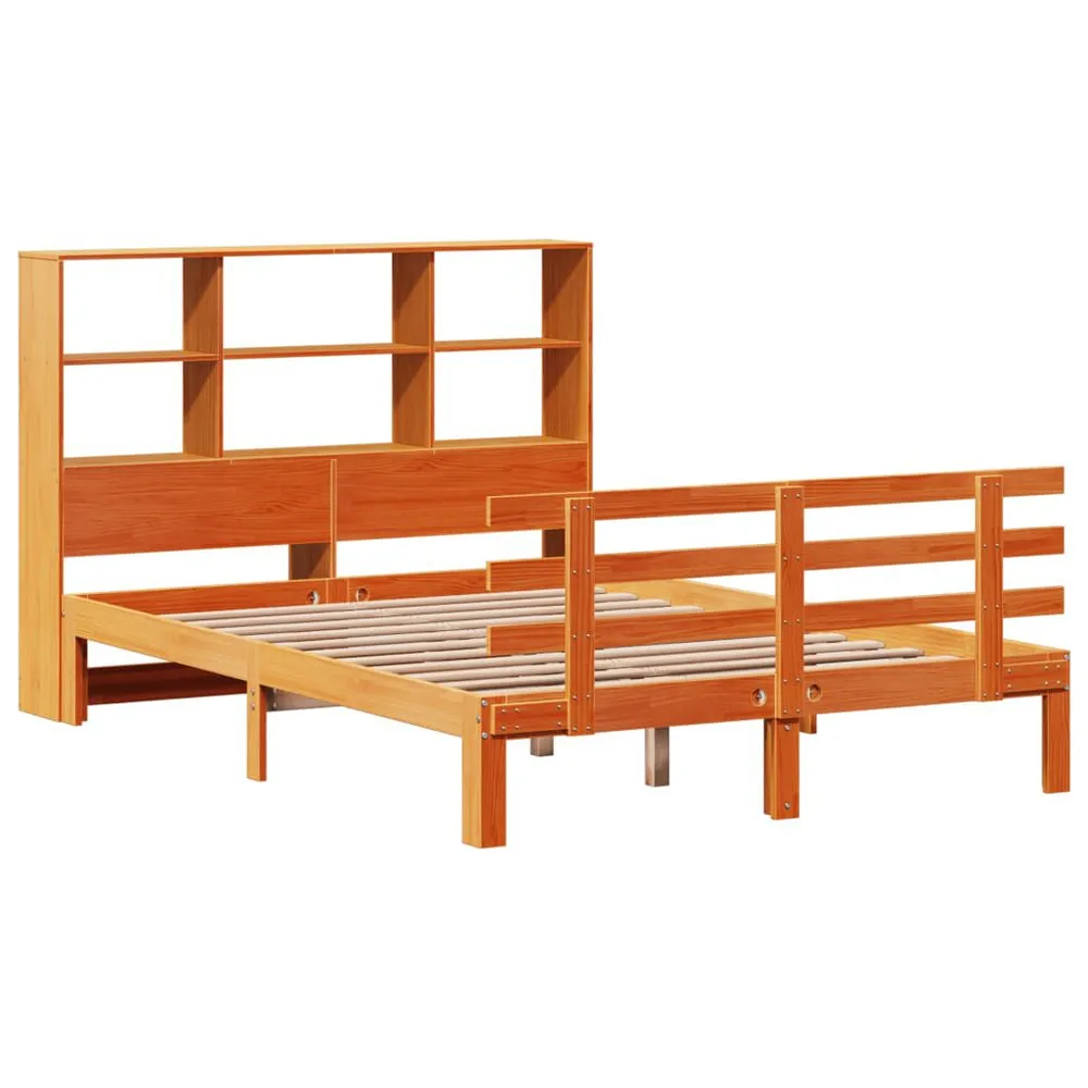 Bed met boekenkast zonder matras grenenhout wasbruin 120x190 cm