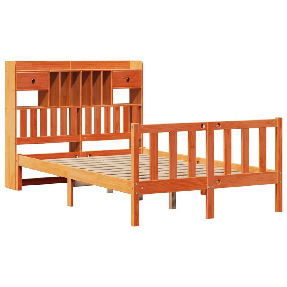 Bed met boekenkast zonder matras grenenhout wasbruin 120x190 cm